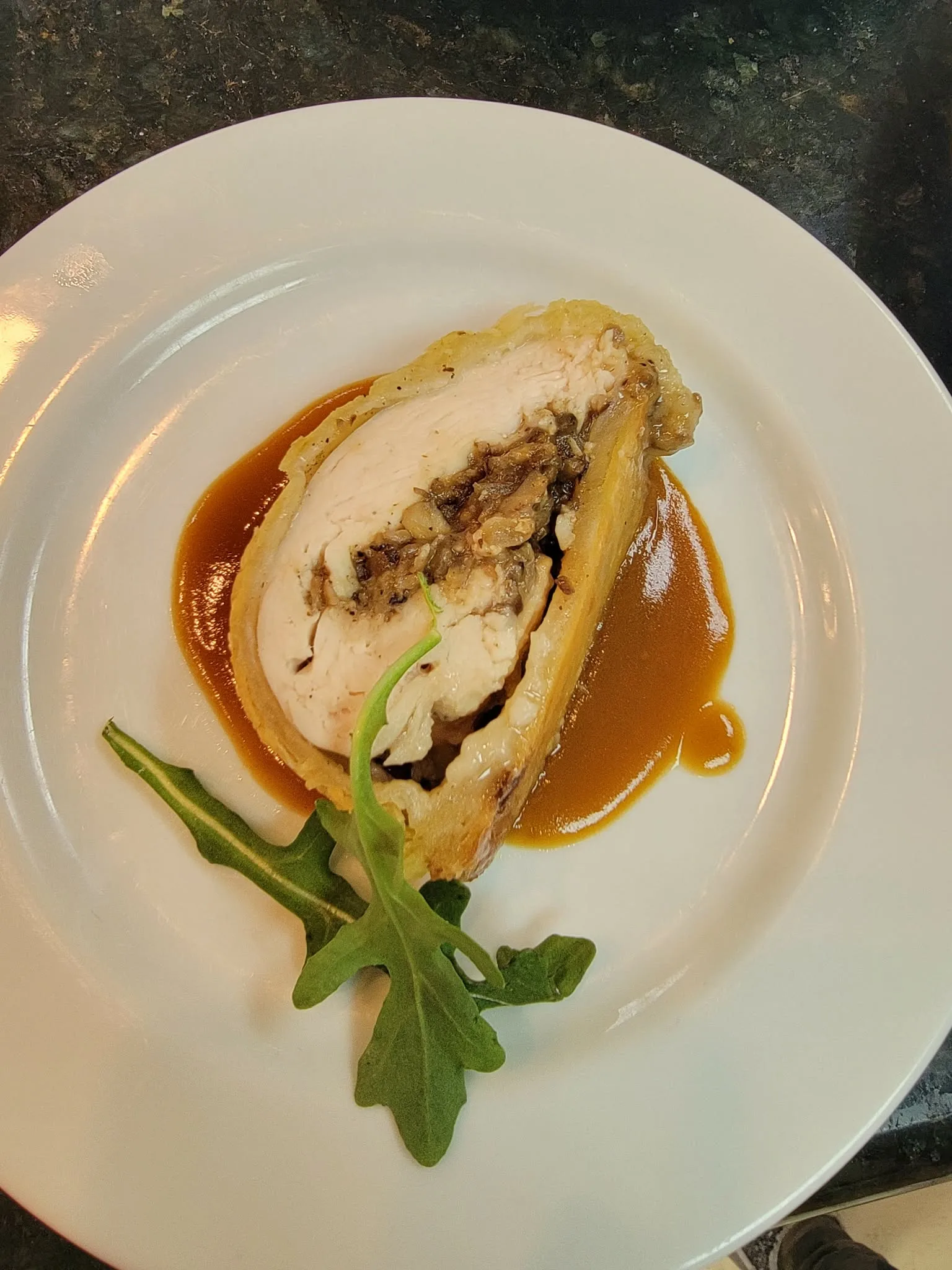 Chicken Wellington with mushroom duxelle and pan sauce by Chef B